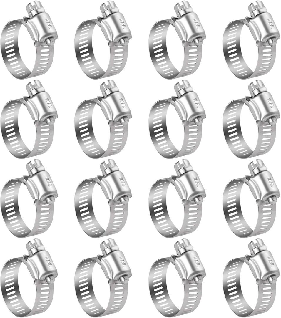 WINL Stainless Steel Hose Clamps - 16 Pack Worm Gear Drive Hose Clamps SAE 16 Clamping Range 3/4 Inch to 1-1/2 Inch (19mm-38mm) for Automotive Plumbing, 3/4'', 1'', 1 1/4'' Clamps