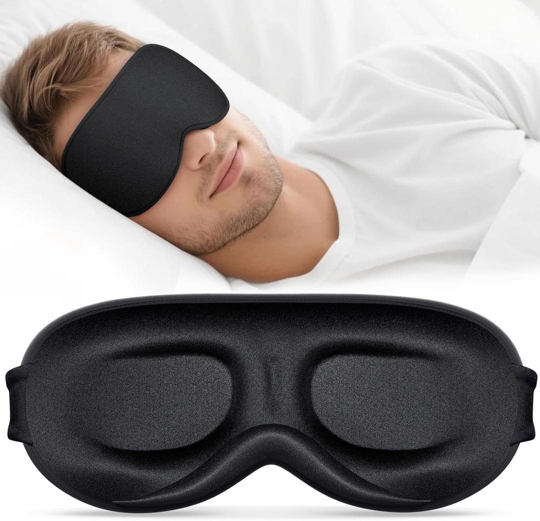 2 x Sleep Mask for Men Women - 100% Blackout Eye Masks for Sleep - 3D Soft Sleeping Mask for Side Sleepers - Zero Pressure Lash Extensions Eye Cover Shade for Airplane Travel Essentials, Black