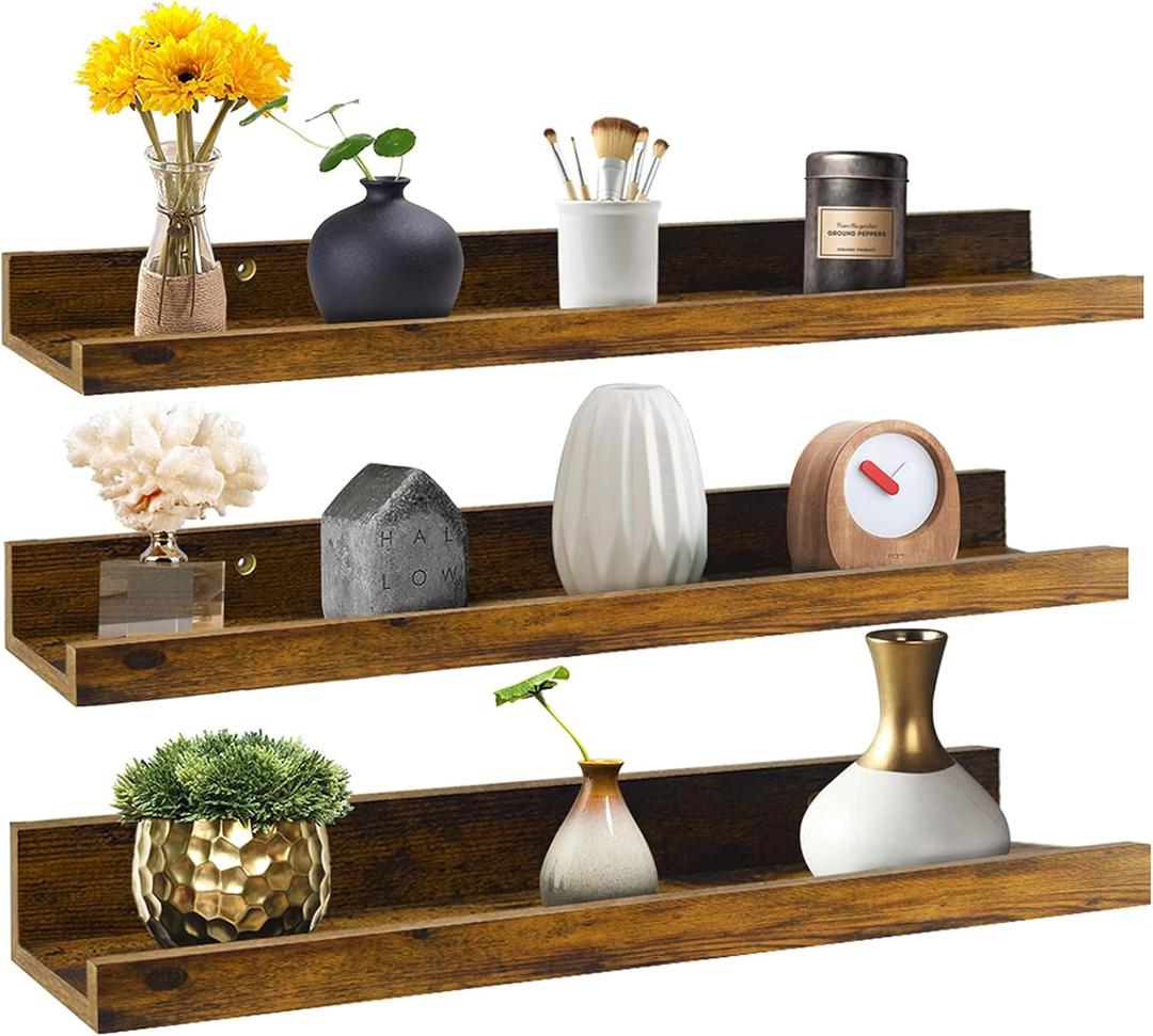 Giftgarden 24 Inch Floating Shelves Wall Mounted Set of 3, Rustic Large Wall Shelves Picture Ledge Shelf for Bedroom Living Room Bathroom Kitchen