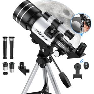70mm Aperture 400mm Refractor Telescope (24X-180X) for Astronomy Beginners, Portable with Adjustable Tripod & Wireless Remote