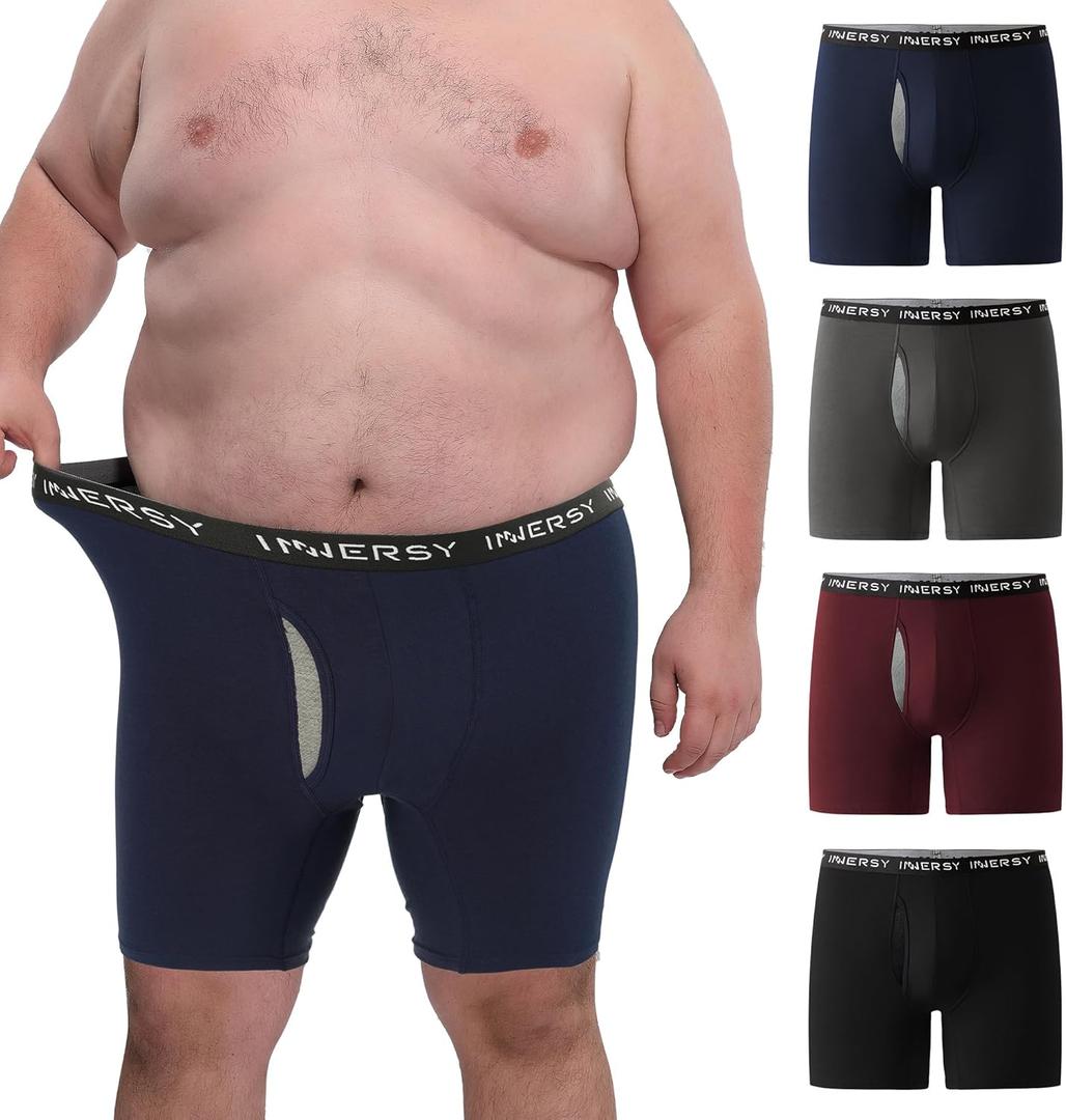 INNERSY Men's Big and Tall Boxer Briefs Cotton Moisture Wicking Underwear 4-Pack (Dark Retro)