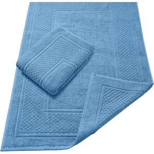 Avalon Towels Light Blue Bath Mat - 100% Cotton Set of 2 Absorbent Bathmat - Bathroom Mats Quick Dry Bath Mats for Bathrooms (22x34 Inches)