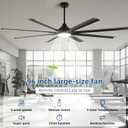 96 Inch Large Industrial Ceiling Fan with Lights, with Reversible Dc Motor, 3 Downrods, 6 Speed Remote Control, 8 Aluminum Blades, Black Outdoor Fans for Shop/Gym/Warehouse/Garage