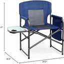 Directors Chair, Camping Chairs for Adults, Heavy Duty Side Table, Lawn Chairs with Side Pockets Carry Straps (Dark Blue/Grey)