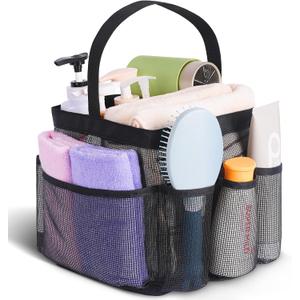 Mesh Shower Caddy Portable for College Dorm Room Essentials, 8-Pocket Large Capacity Shower Bag for Beach, Swimming, Gym (All Black) Mesh Shower Caddy Portable for College Dorm Room Essentials, 8-Pocket Large Capacity Shower Bag for Beach, Swimming, Gym (All Black)