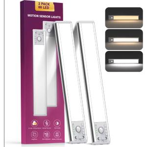 OTWKAY 10.5inch Under Cabinet Lighting with 3 Color Temps, 2 Pack Rechargeable Motion Sensor Lights Indoor, Dimmable Under Counter Lights for Kitchen, Closet (Silver)