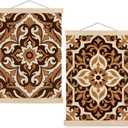 SPBL&L Floral Mexican Wall Art, Boho Abstract Flower Poster Hanger Frame, Burnt Orange Terracotta Botanical Hanging Canvas Pictures Prints Wall Decor for Home Bedroom, 12x16 Inch Set of 2