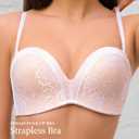 Strapless Bra Non-Slip No Underwire Padded Bandeau Multiway Smoothing Bras Convertible Straps (32D, White)