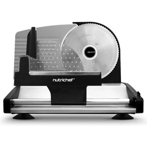Nutrichef Electric Meat Slicer | 200W Automatic Meat, Deli & Bread Slicer | Adjustable Dial for 0-15mm Cutting Range Thickness | Removable 7.5 IN Stainless Steel Blade & Food Pusher for Safety (Black)