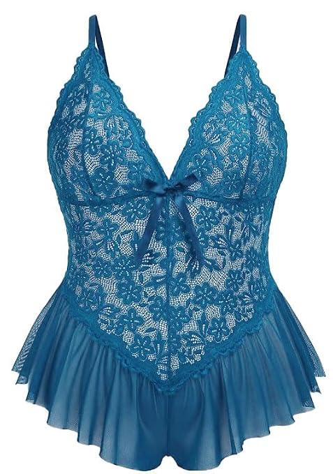 Lingerie for Women Lace Onepiece Babydoll Lingerie Dress Long Sleeve Lingerie Nightwear Chemise Nightie, 20W