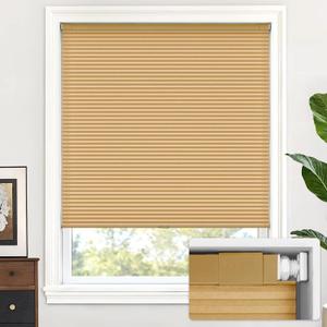 LazBlinds Cordless Cellular Shades, No Tools No Drill Light Filtering Honeycomb Shades Pleated Blinds for Windows, 30 1/2'' W x 64'' H, Yellowish-Brown