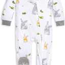 Burt's Bees Baby Baby Girls Pajamas, Zip Front Non-Slip Footed Sleeper Pjs, 100% Organic Cotton (Newborn, Bunny Trail)