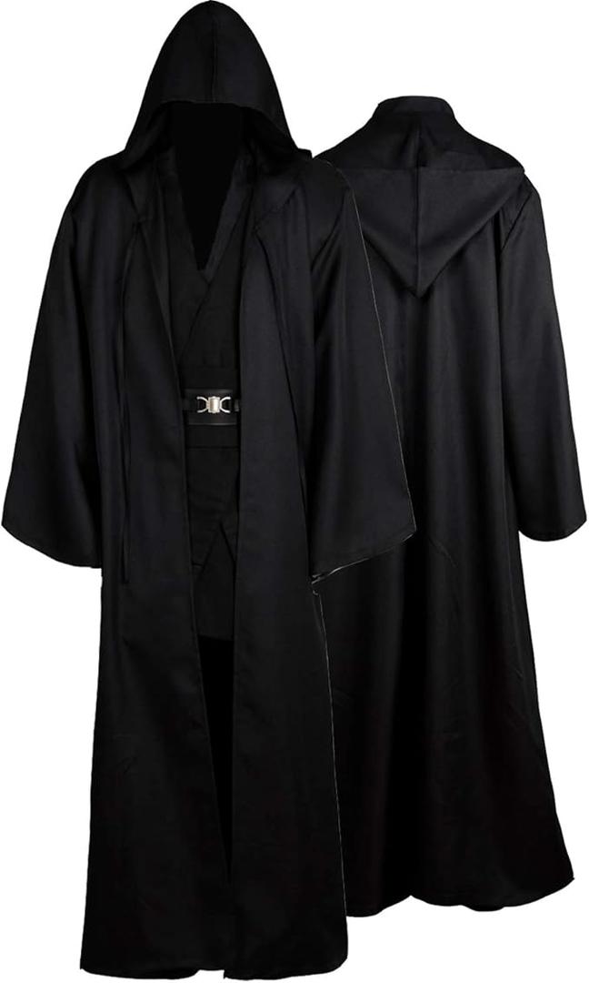 Laku Tunic Costume Men's Tunic Hooded Robe Full Set Halloween Cosplay Costume Cloak Set (X-Large, Black)