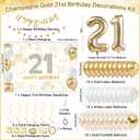 2 x 21st Birthday Decorations for Her Women, Champagne Gold 21 Bday Party Decor | 21st Birthday Banner Backdrop, Large Number 21 Balloon, Hanging Swirls, 21 Bday Party Balloons for Women