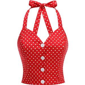 Vintage Tops for Women 1950s Polka Dot 50s Pin up Outfits Rockabilly Halter Top Pinup Retro Tops for Women Vintage Blouses 1960s 1940s Tank Top 50's Sexy Backless Audrey Hepburn Cocktail Blouse Red M