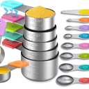 Magnetic Measuring Cups and Spoons Set, 7 Nesting Stainless Steel Measuring Cup Set with Easy to Read Markings, 7 Magnetic Measuring Spoons & 1 Leveler for Measuring Dry or Liquid Ingredients