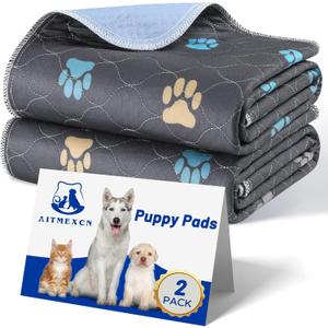Aitmexcn Washable Puppy Dog Pee Pad, 2PCS 100% Waterproof Whelping Training Mat for Puppy/Senior Dog, Fast Drying Reusable Puppy Pads for Indoor, Outdoor and Car Travel- 18'' x 24'' (Colour Paws)