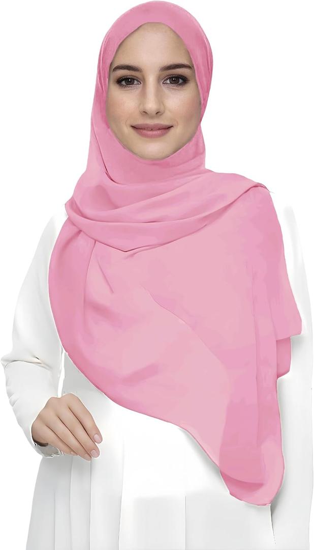 Premium Chiffon Hijab Head Scarf Shawl Wrap for Muslim Women Lightweight (Pink)
