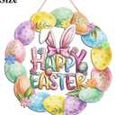 2 x Easter Decoration Wooden Door Wreath for Front Door Sign Cute Bunny Flower Eggs Wooden Door Hanger Rabbit Spring Decoration Happy Easter Welcome Hanging Sign for Outdoor Indoor Wall Home Decor