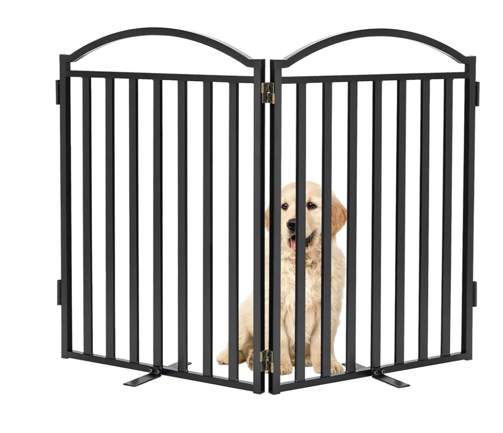 Malier Metal Freestanding Dog Gates, 32'' Height Outdoor Indoor Dog Fences, 48'' Extra Wide Pet Gate, Foldable Puppy Free Standind Tall Pet Gate for Stairs, Hallways, Doorways, Yard (Black 2 Panels