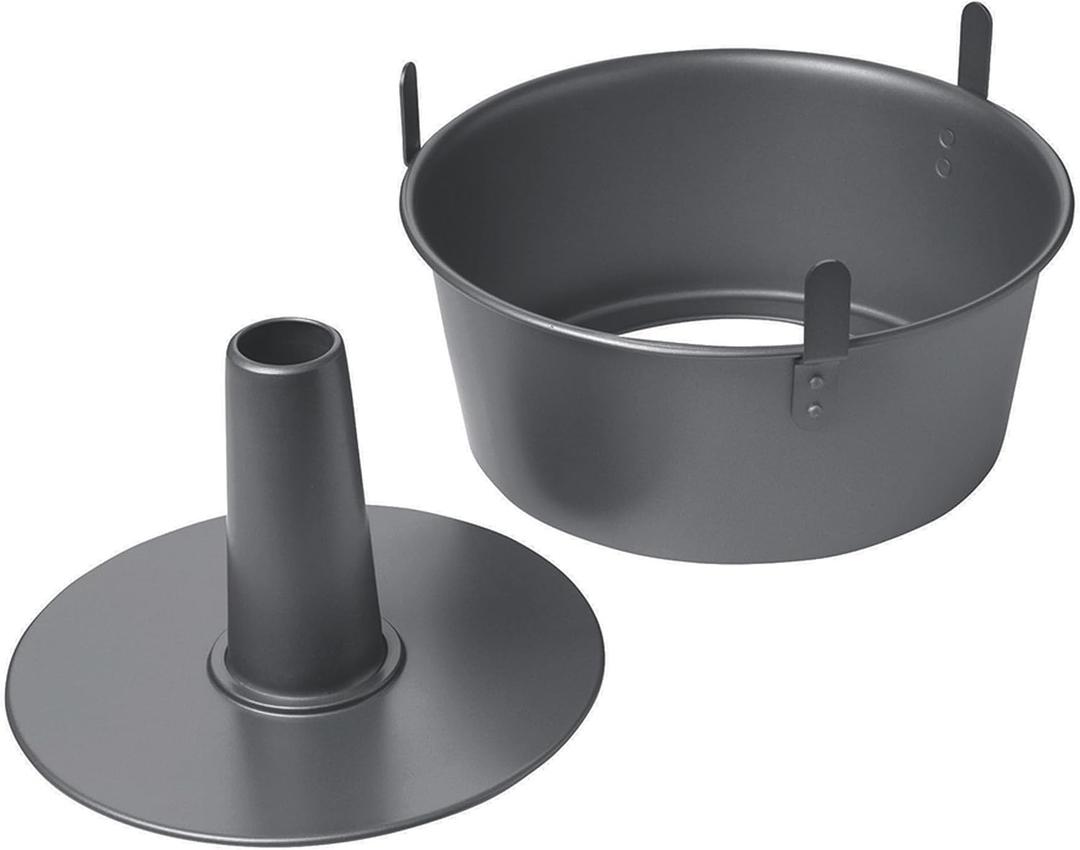 Chicago Metallic Angel Food Cake Pan with Cooling Feet, 2-Piece Nonstick Tube Pan, 9.5 Inch Carbon Steel, Perfect for Pound and Sponge Cakes