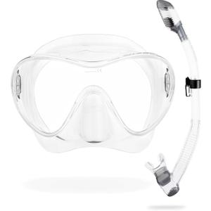 Cressi Scuba Diving Snorkeling Kit - Freediving Mask & Dry Snorkel - F1 & Supernova Dry: Designed in Italy (Clear/Silver)