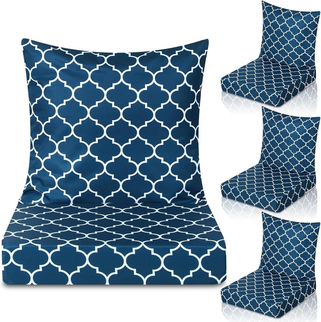 Hoteam 4 Set Outdoor Chair Patio Cushions 20 x 20 Inch Deep Seat Waterproof Chair Cushions for Patio Furniture Set Replacement Removable Seat and Back (Lantern)