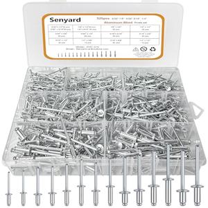 Pop Rivets, Pop Rivets Assortment Kit, Aluminum Rivets kit, Pop Rivet Set Including (3/32" 1/8" 5/32" 3/16" 1/4"), Assorted Blind Rivets for Metal Dome Head Rivet kit 525 Pcs