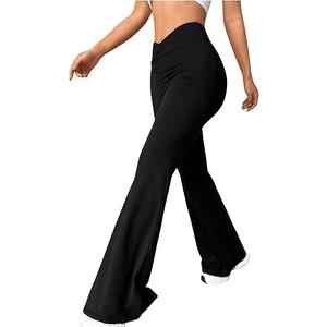 SOLY HUX Women's Flare Leg Pants Ruched Elastic Waist Casual Solid Pants Size M