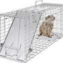 VEVOR Live Animal Cage Trap, 31" x 10" x 12" Humane Cat Trap Galvanized Iron, Folding Animal Trap with Handle for Rabbits, Stray Cats, Squirrels, Raccoons, Groundhogs and Opossums