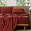 MooMee Bedding Sheet Set 100% Washed Cotton Linen Like Textured Breathable Durable Soft Comfy (Solid Fired Brick Red, Queen)
