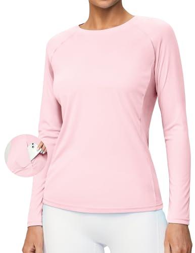 Heathyoga Rash Guard for Women UPF 50+ SPF UV Protection Shirts for Women Long Sleeve Swim Shirts for Woman Sun Shirt Pink, S