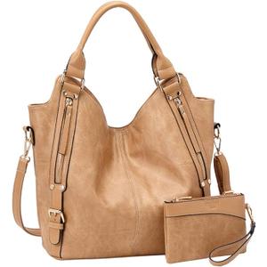 Women Tote Bag Handbags PU Leather Fashion Hobo Shoulder Bags with Adjustable Shoulder Strap (Large, Apricot)