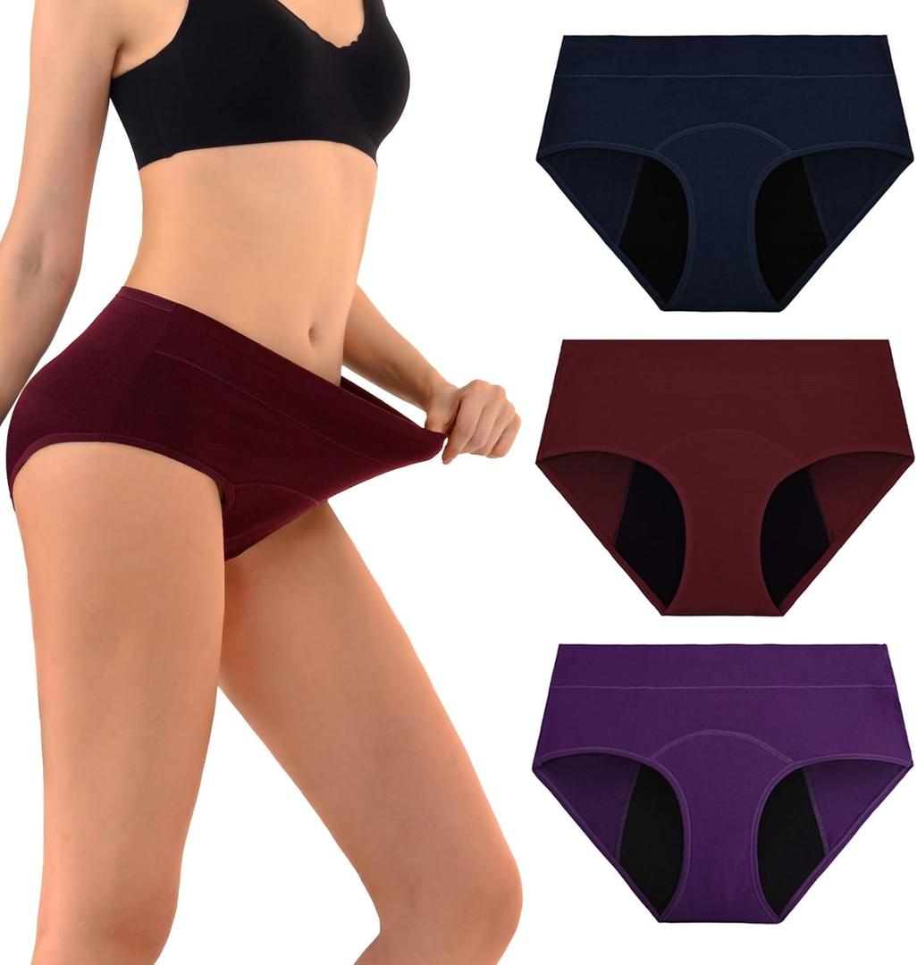 Womens Leak-Resistant Cotton Underwear - Soft Stretch High-Waist Briefs Multipack for Everyday Freshness & Comfort (Multicolor)