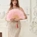 Happy Feather Handheld Marabou Feather Fan, 1920s Vintage Style Flapper Hand Fan for Costume Party and Dancing,Light Pink