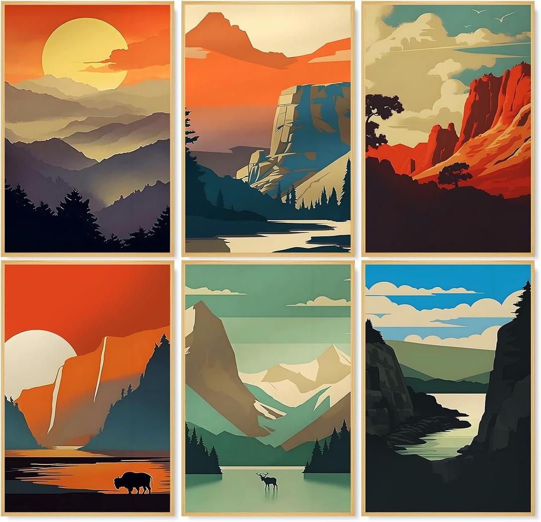 6 Pack Paint by Numbers Kit for Adults, National Park Adult Paint by Number Kits on Canvas Without Frame for Beginner, Mountains Acrylic Oil Painting by Numbers Kits for Home Decor 8 x 12 Inch