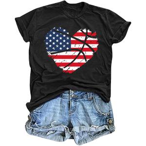 American Flag Heart Shirt Women: 4th of July T Shirt USA Flag Print Tees Patriotic Casual Short Sleeve Tops (Black, XL)