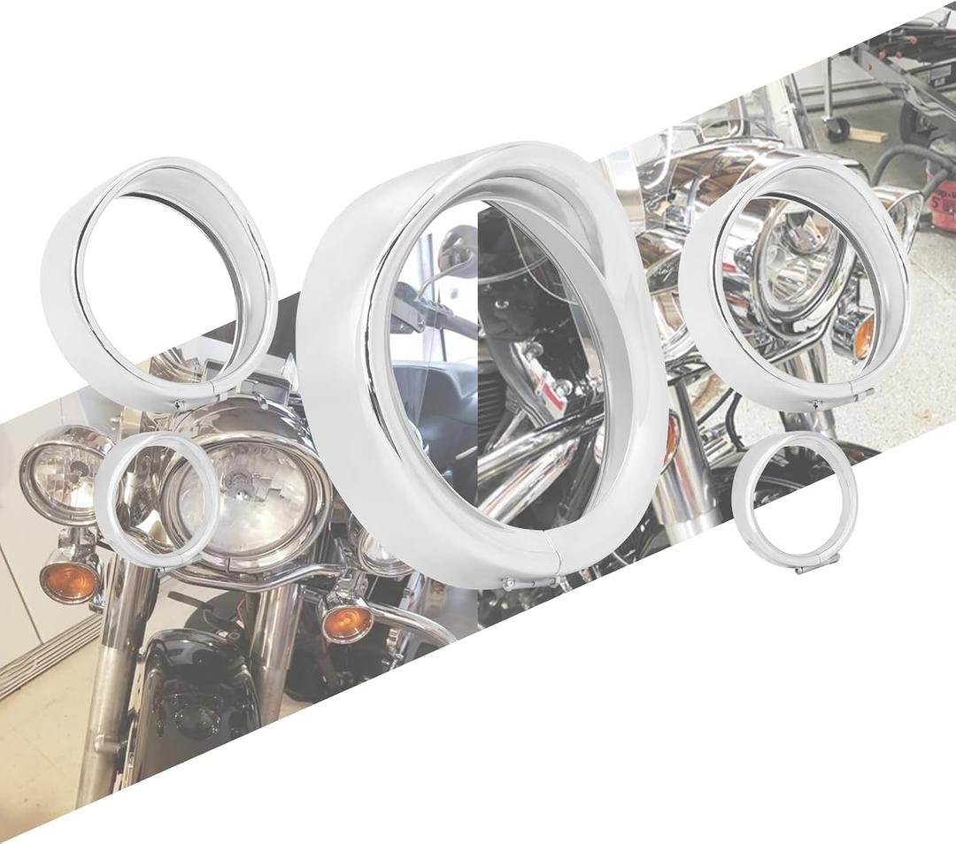 7" Headlight Trim Ring 4.5" Fog Light Visor Style Headlamp Frenched Rings Fit For Harley Dyna Touring Road King Electra Street Glide Tri Glide