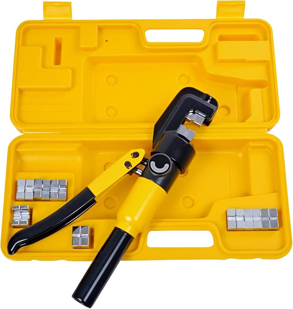 10 Ton Hydraulic Hand Crimper Tool Set for Stainless Steel Cable Railing Fittings, Crimps 1/8" to 3/16", Cable Crimping Tool with 9 Pairs of Dies (Yellow)