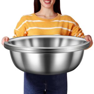 2 Pack Large Mixing Bowl Oversized All Purpose 304 Stainless Steel Polished Mirror Flat Base Metal Bowl for Home or Commercial Prepping Baking Mixing Marinating(20 Qt)