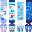 4 Pairs Funny Christmas Golf Ski Socks with Santa Humor Saying Crazy Silly Socks for Adult-unisex for Men & Women (Blue)