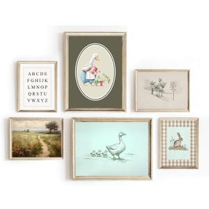 Pormipone 6 PCS Vintage Nursery Wall Art Baby Girl & Boy Nursery Decor Alphabet Rabbit Goose Picture Farmhouse Canvas Prints for Girls & Boys Room Bedroom Decorations 8x10 in (Unframed)
