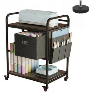 Cricut Cart with Power Outlet & Wheels, Rolling Craft Storage Table for Maker 4/3 and Explore 4/3, Heavy Duty Organizer Stand with Reinforced Drawer, Sewing Desk, Brown