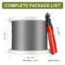 300FT 1/8" T316 Stainless Steel Cable, Wire Rope Aircraft Cable for Deck Cable Fence Railing Kit, and DIY Balustrades, 7x7 Strands Construction, Comes with a Cutter