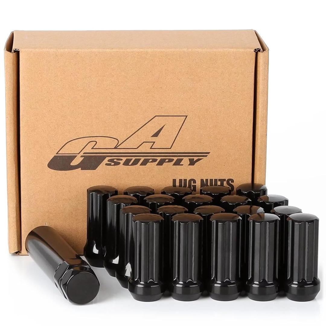 Gasupply 1/2 20 Lug Nuts Black Spline, 1/2-20 Closed End Acorn Tuner Lug Nuts 2 Inch (50mm) Tall Conical Seat 60 Degree for Aftermarket Wheels, 20 Pack+ 1 Lug Nut Lock Key Socket