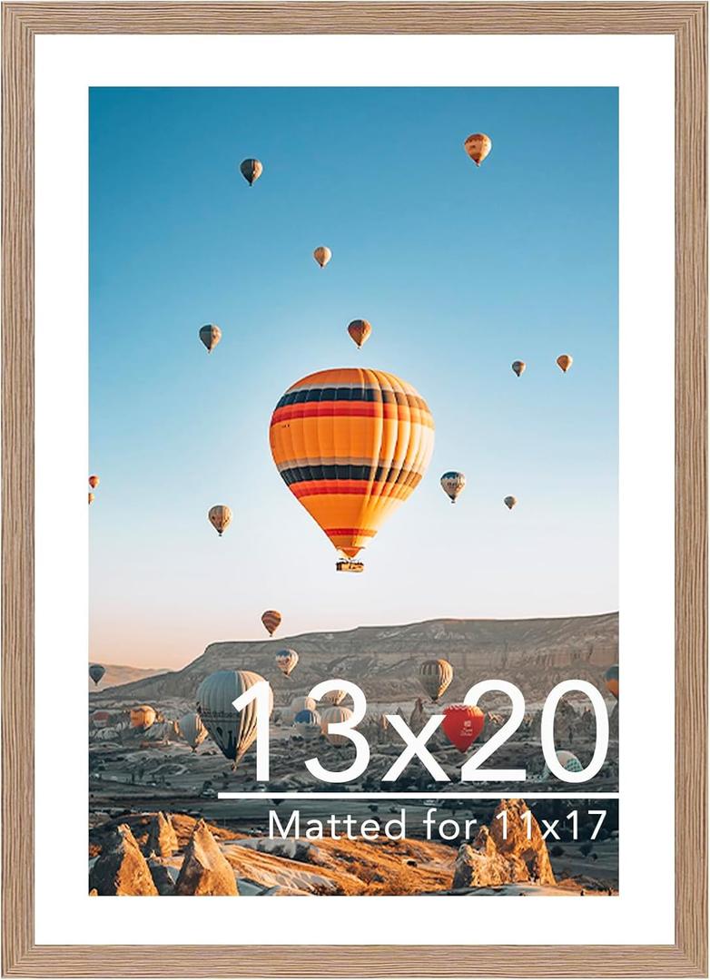 JCJMY 13x20 Picture Frame with 11x17 Mat, Display Photo 11x17 with Mat or 13 x 20 Without Mat, Wall Hanging Large 13 by 20 Poster Frame with Plexiglass, Rustic Brown