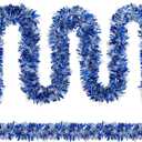 2 x 33FT Christmas Garland, Blue and Silver Tinsel Garland Shiny Hanging Garland for Home Tree Door Mantle Indoor Outdoor Holiday Xmas Party Decor