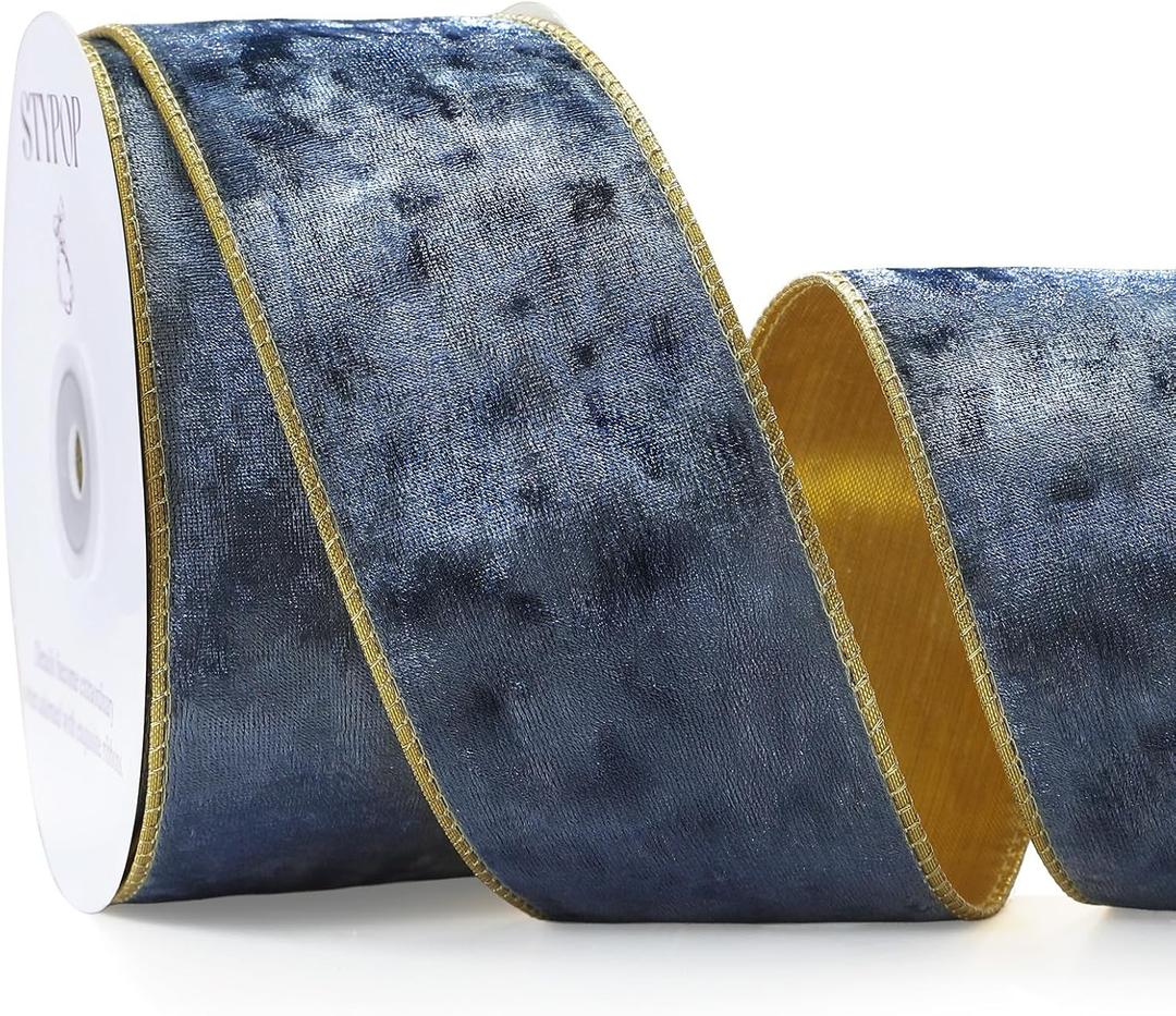 Dusty Blue Christmas Velvet Ribbon Wired (2.5"  15 Yards) - Christmas Ribbon for Christmas Tree Decoration/Gift Wrapping/Crafts Wreaths Supplies