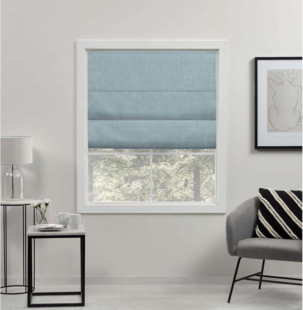 Exclusive Home Curtains Acadia 100% Blackout Polyester Roman Shade, 31"x64", Aqua