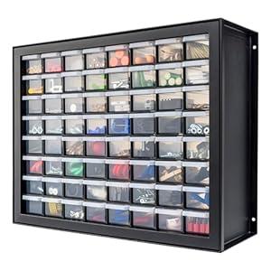 IRIS USA Bead Organizer Drawers, 64-Drawer, Screw Tool Electronics Hardware Nuts and Bolts Plastic Garage Storage Cabinet Bin, Stackable Craft Supply Building Bricks Sorter Teacher Tool Box, Black